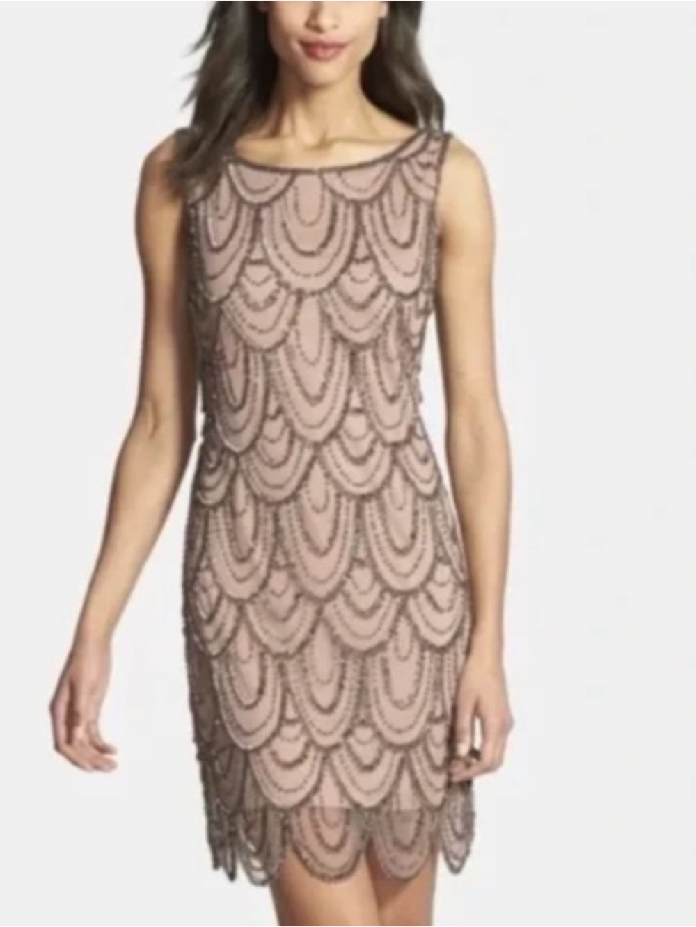 Pisarro Nights Beaded Scallop Sheath Dress in Blush Pink (offers welcomed)